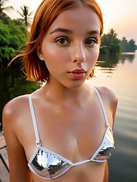 A stunning Icelandic woman named Madeline poses topless by Kerala's serene backwaters